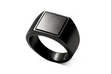 Elegant silver signet ring with square face isolated on transparent background