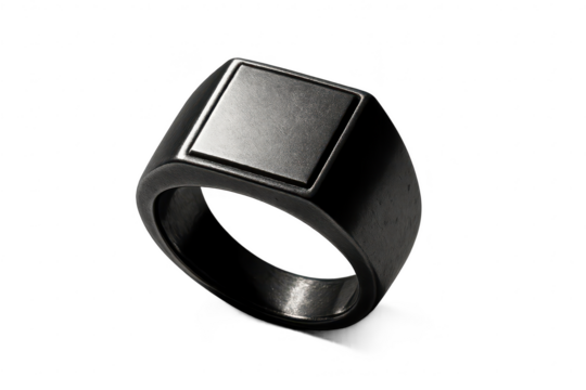 Elegant silver signet ring with square face isolated on transparent background