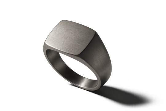 Stylish silver signet ring isolated on transparent background, for men, cool