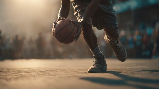 Focused determination: the dynamic dribbling and movement of a basketball player