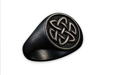 Elegant silver ring with Celtic knot design isolated on transparent background