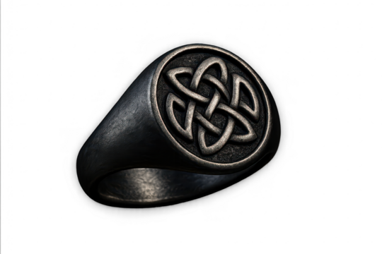 Elegant silver ring with Celtic knot design isolated on transparent background