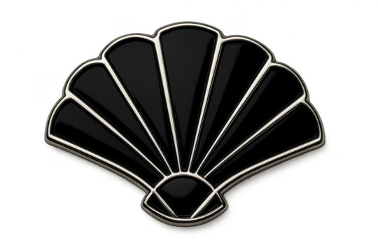 Elegant black seashell with silver trim isolated on transparent background art - Powered by Adobe