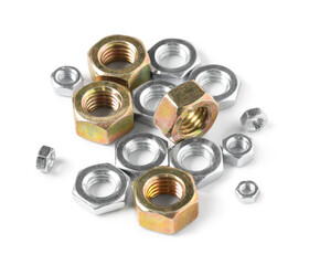 Different chrome nuts isolated on white background