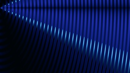 Dark blue abstract background with a dynamic pattern of illuminated vertical lines, resembling a sound equalizer or light wave moving across the space