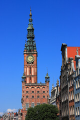 Obraz premium Gdansk, Poland. The 15th Century, Main City Hall a fine example of the Gothic-Renaissance architecture. One of the most distinctive landmarks of the city.