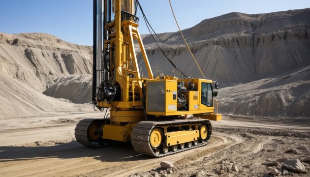 Heavy duty drilling rig operating in desert landscape