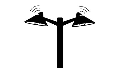 Vector illustration&nbsp;of black silhouette icon of a street lamp post with two lights emitting sound wave signal isolated on transparent background
