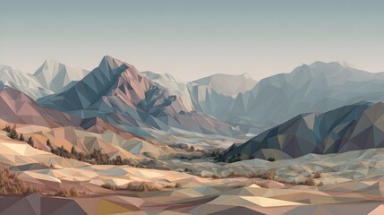 Geometric Mountain Valley Landscape in Pastel Colors Image