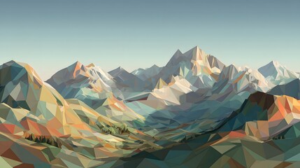 Low Poly Geometric Mountain Landscape Panorama flat Image