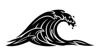 Vector illustration&nbsp;of stylized black and white graphic illustration of a large ocean wave cresting, isolated on transparent background