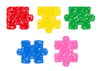 手描きのクレヨン素材　装飾　パズルのピース