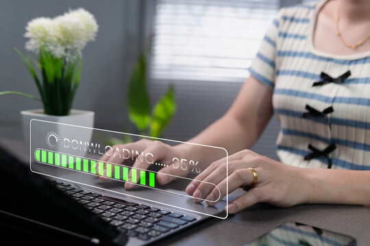 The concept of downloading backup data to the cloud, backing up computer data, transferring documents to a data folder, sending documents over the internet. - Powered by Adobe
