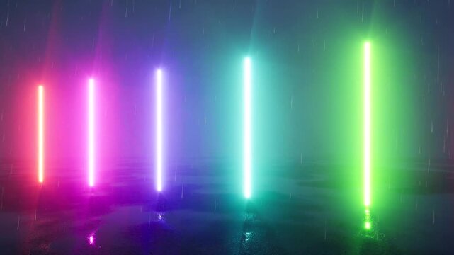 glowing led light strips in rainbow spectrum. neon
