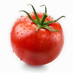 Fresh Red Tomato with Water Droplets on Image White Background