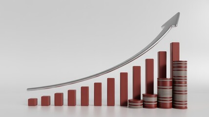 Dynamic stock market growth visualized with a sleek upward trend arrow pointing to financial success and rising profits for business ventures