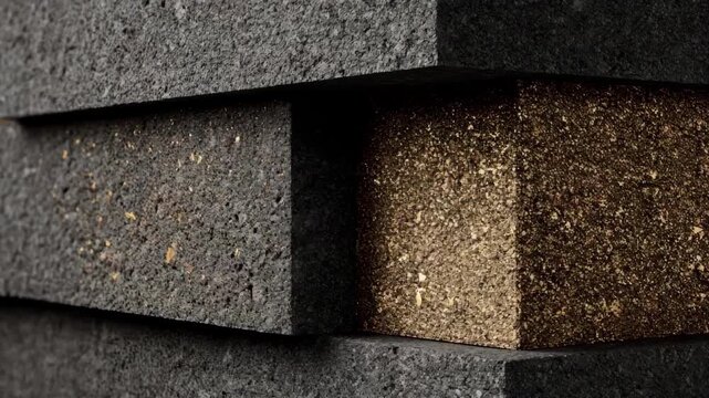 Medium shot showcasing composite material architectural facade roll forming focusing on texture and layered design for highperformance building surfaces