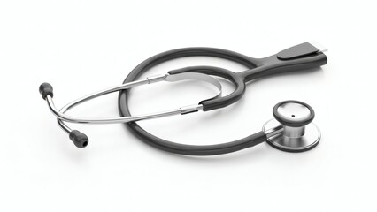 Fototapeta premium A grey and silver medical stethoscope for auscultation and diagnosis isolated on a clean white background.