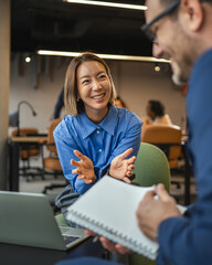 Smiling businesswoman having a job interview in modern office