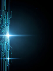 Abstract glowing tech lines and circuit shapes concentrated on the left edge, rest of the image a dark smooth gradient as negative space, futuristic and ideal for technology branding.
