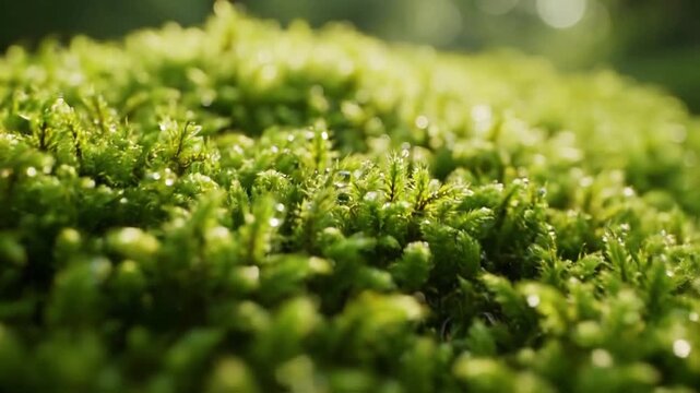 An abstract, time lapse sequence showing the subtle, organic expansion or gentle swaying of a large moss patch over several hours, illustrating its slow, persistent growth and resilience in a natural