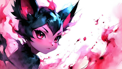 The title Pink and Black Fantasy Character seems to fit the content of this image.