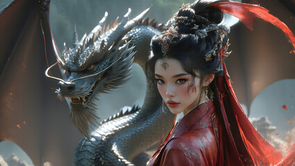 Chinese Warrior Confronting Dragon