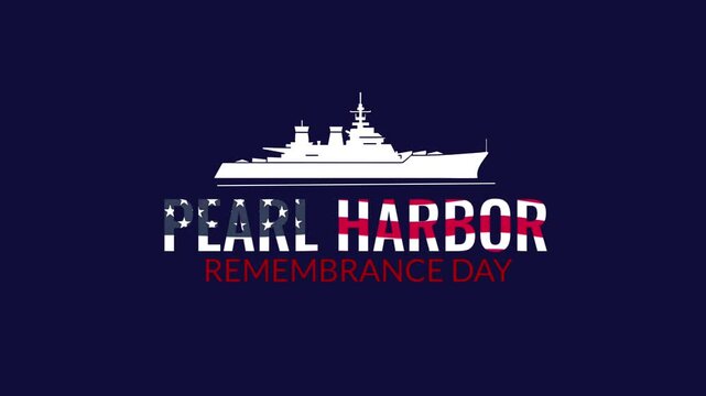 Pearl Harbor Remembrance Day 7 December text animation with the flag of United States