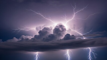 A turbulent sky filled with dramatic storm clouds and spectacular bolts of bright lightning