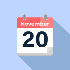 November 20 Vector Calendar
Modern flat color vector calendar with date
