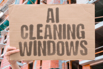 "AI Cleaning Windows" Robots wash glass surfaces on buildings using suction and brushes. CLEAN. WINDOW. GLASS. BUILDING. WASH.