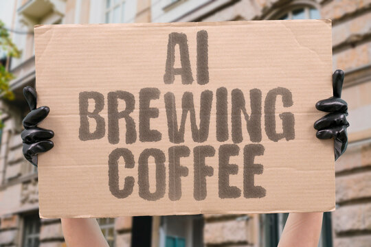 "AI Brewing Coffee" Automated machines prepare customized beverages adjusting strength and temperature. BREW. COFFEE. BARISTA. ESPRESSO. CAFE.