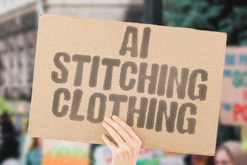 "AI Stitching Clothing" Machines sew garments assembling fabric pieces into finished apparel. SEW. STITCH. CLOTHING. GARMENT. FABRIC.