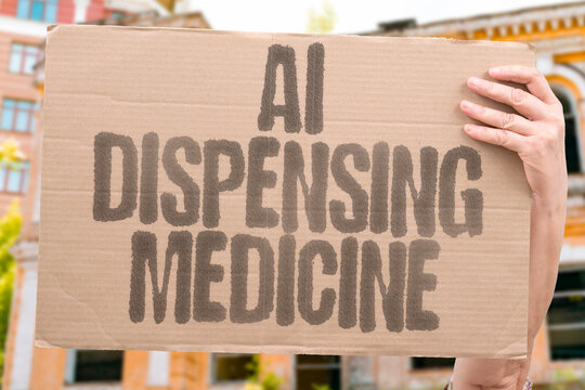 "AI Dispensing Medicine" Automated pharmacies fill prescriptions verifying dosages accurately now. PHARMACY. MEDICINE. PRESCRIPTION. DRUG. DISPENSE.