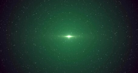Obraz premium Glowing central green light dominating starfield in outer space, emitting halo and horizontal flare