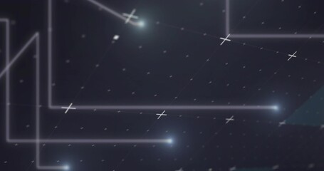 Glowing network lines forming digital UI background, showing luminous nodes and cross markers