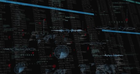 Displaying log on command-center screen, showing [REDACTED] columns, cyan bars, red markers
