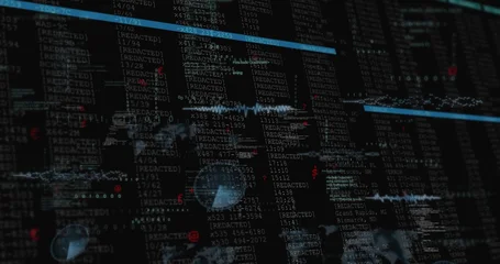 Fotobehang Vlees Displaying log on command-center screen, showing [REDACTED] columns, cyan bars, red markers  © vectorfusionart