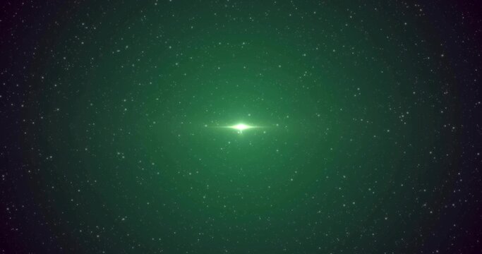 Naklejki Glowing central green light dominating starfield in outer space, emitting halo and horizontal flare