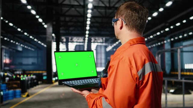Isolated mockup with technician coordinating strong labor involvement in industry plant, heavy production workflow essential to modern manufacture inside the industrial environment. Camera A.