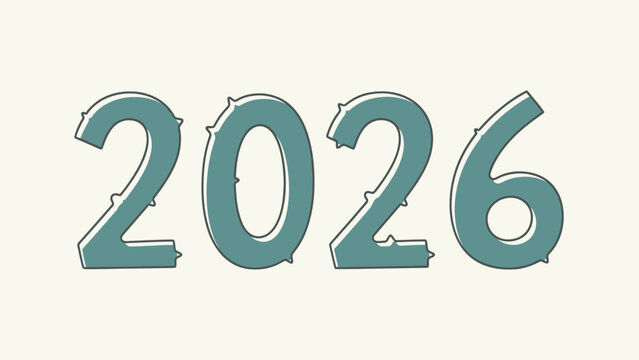 Stylish artistic rendering of the year 2026 with a textured and outlined aesthetic