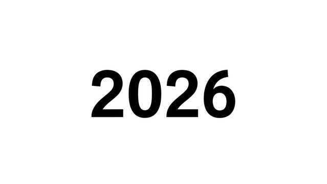 Representation of the year 2026 in bold black font against a white background  clear