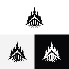 Obraz premium Creative Modern mountain Pine Simple Logo Design
