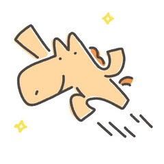 ガッツポーズしながらジャンプする笑顔の馬キャラクター　成長・努力・チャレンジ