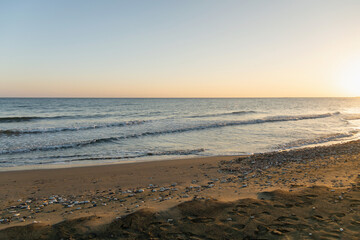 Beautiful sunset on the beach, Alaminos beach, Larnaca, Cyprus