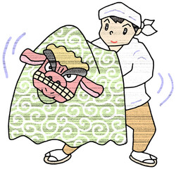 年賀状用イラスト - 獅子舞・正月行事・踊り手・縁起物