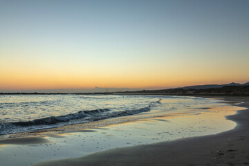 Beautiful sunset on the beach, Alaminos beach, Larnaca, Cyprus