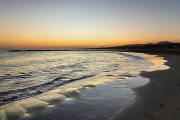 Beautiful sunset on the beach, Alaminos beach, Larnaca, Cyprus