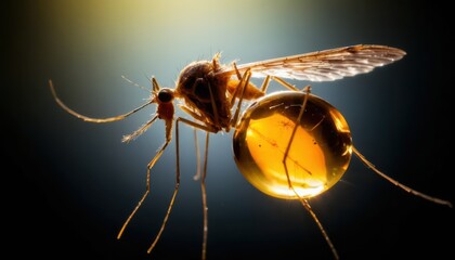 Intricate detail of a mosquito's body and its remarkable amber liquid cargo