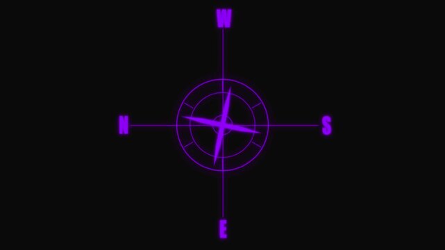 Neon Compass Direction Glow Animation | Futuristic Navigation Guide | 4K Looping Light Effect | Minimal Tech Themed Motion Graphic Design on black background 4k video .